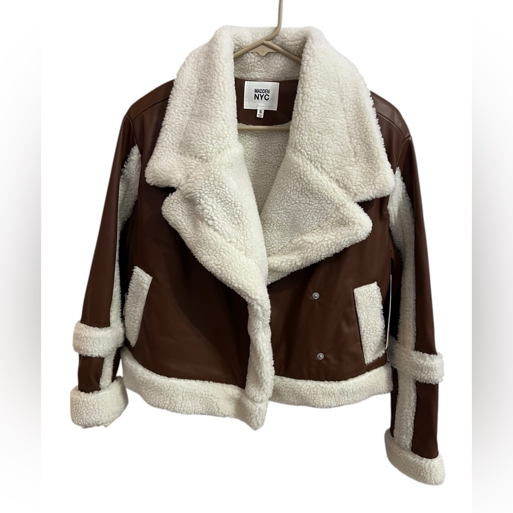 Madden NYC Women's Faux Shearling Moto Jacket NWT